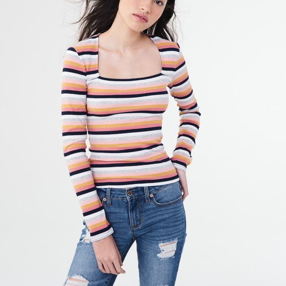 3/$20 aeropostale • striped square neck rib knit top - Picture 1 of 4